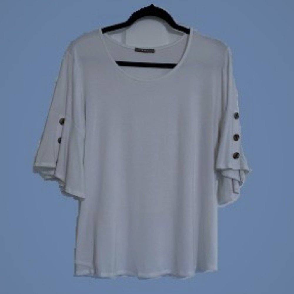 White Blouse, Bell Sleeves w/ Buttons